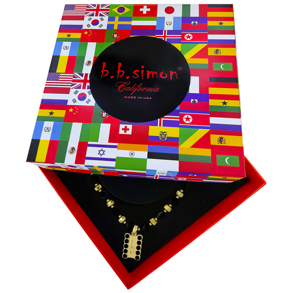 ‘b’ Logo Beaded Necklace-Jet- Gold