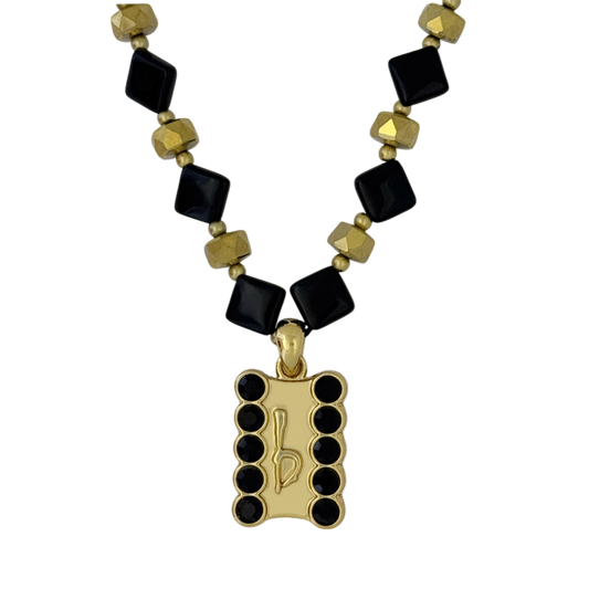 ‘b’ Logo Beaded Necklace-Jet- Gold