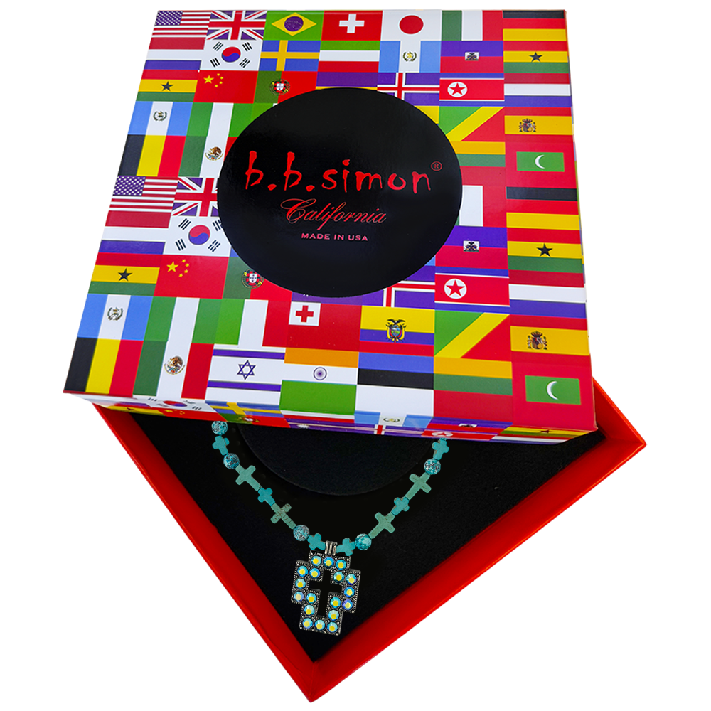 Square Cross Necklace-Blue Turquoise Beads