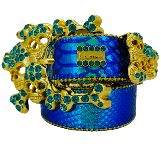Iridescent Blue Python Gold Skull Pile